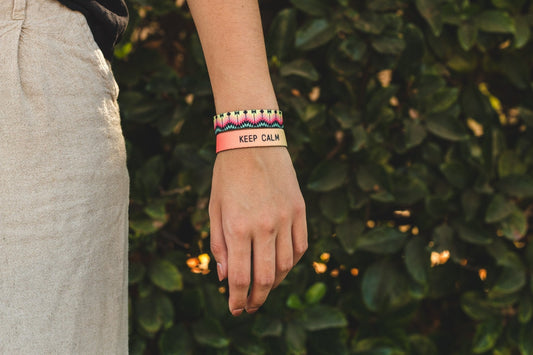 Bracelet with the affirmation "Keep Calm" written on it. 