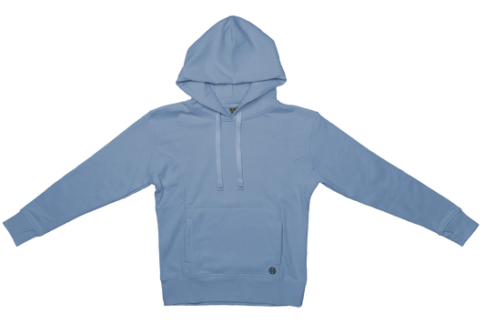 ZOX hoodie with kangaroo pocket. Shown in grayish blue/