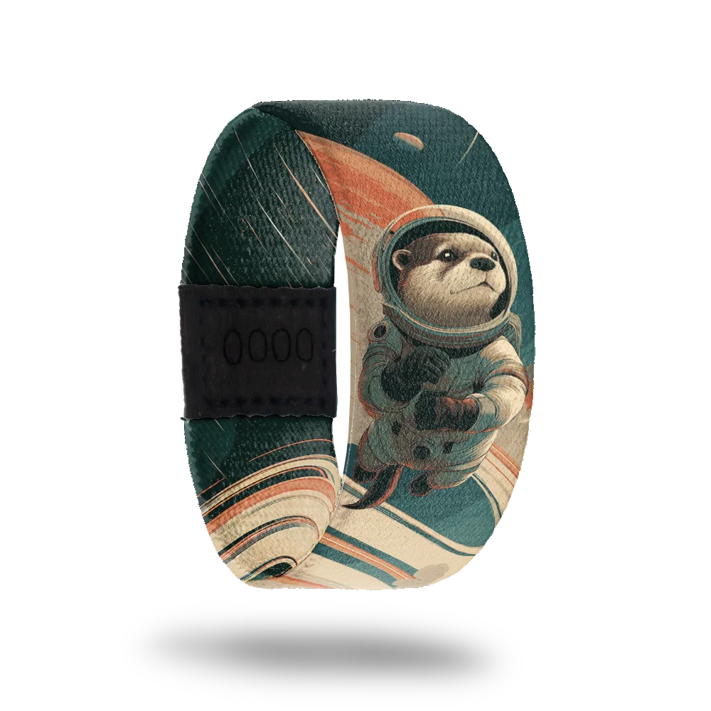Brave Little Soul bracelet showing a sloth in an astronaut helmet against a retro teal and orange sky