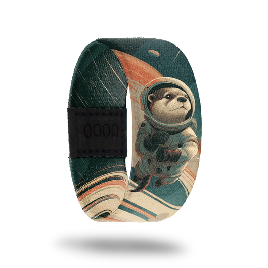 Brave Little Soul bracelet showing a sloth in an astronaut helmet against a retro teal and orange sky