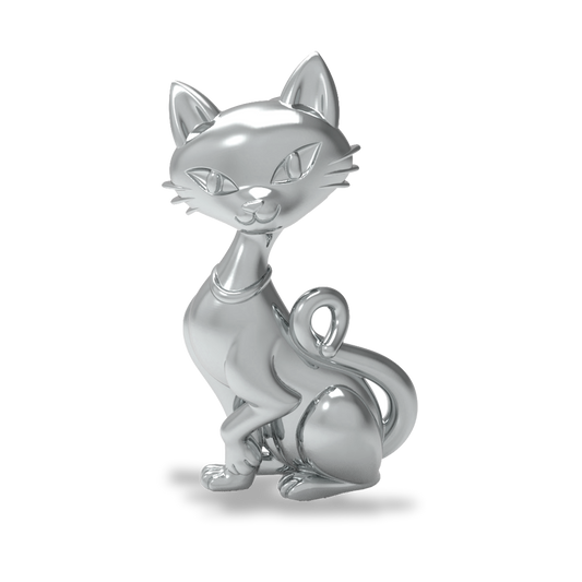 This is a charm that fits ZOX single wristbands, lanyards and hoodie strings only. It is made from stainless steel and is silver in color.  It is a detailed cat in a sitting pose with its tail curled and one paw up. 