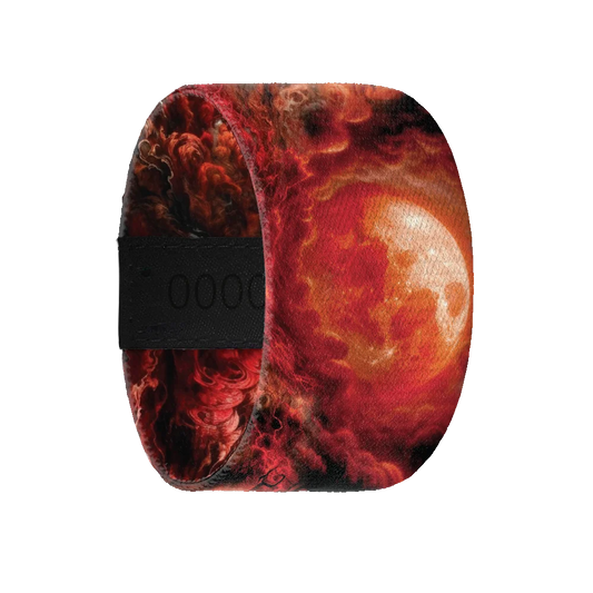 Do not purchase, this is a reward item. ZOX extra large strap with a design of the moon/sun. Colors are black, red and orange and the inside reads Embrace the Tempest. 