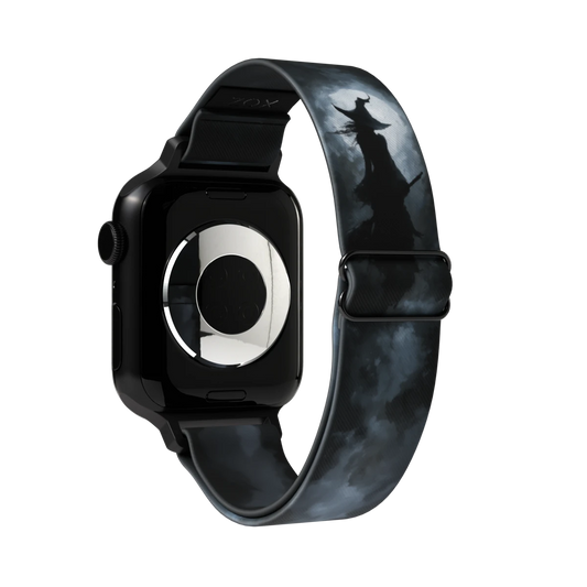 Everyday Magic watch band in black, showing the moonlit sky print and the words Everyday Magic