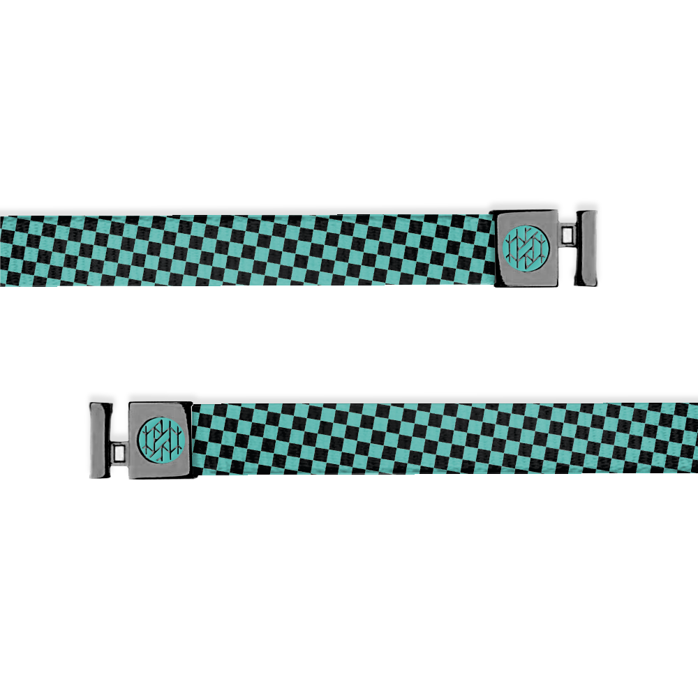 Hoodie string of black and teal checkerboard pattern. Comes with gunmetal aglets with a teal ZOX logo