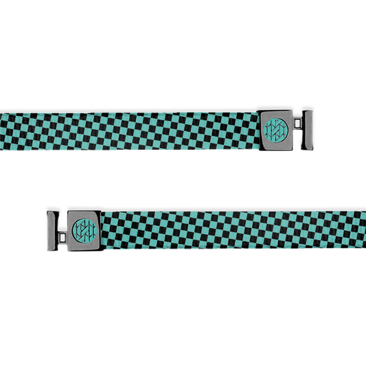 Hoodie string of black and teal checkerboard pattern. Comes with gunmetal aglets with a teal ZOX logo