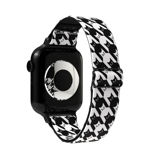 Meow or Never watch band showing the cat face pattern and the words Meow or Never