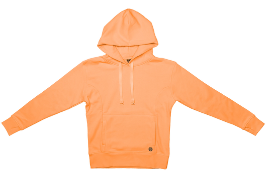 Product is a pullover hoodie with a kangaroo pocket. The color is bright orange. It comes with a matching orange ZOX hoodie string which can be changed out to any other ZOX hoodie string. 