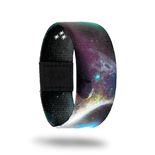 This is a reward, do not purchase. The strap has a space design of a moon rock, black, purple, etc. This comes with a matching lapel pin. 