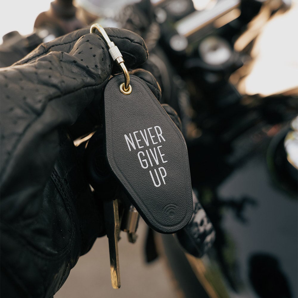 Never Give Up Leather Keychain