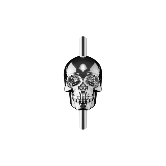 This is a charm that fits ZOX single wristbands, lanyards and hoodie strings only. It is made from stainless steel and is silver in color. It is a skull with diamond looking stones in the eyes and nose. 