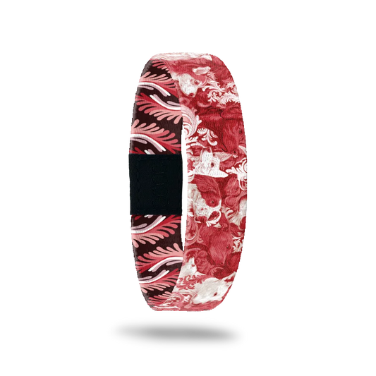 They Just Get Me bracelet showing dogs in deep red and white among scrolling leaf patterns