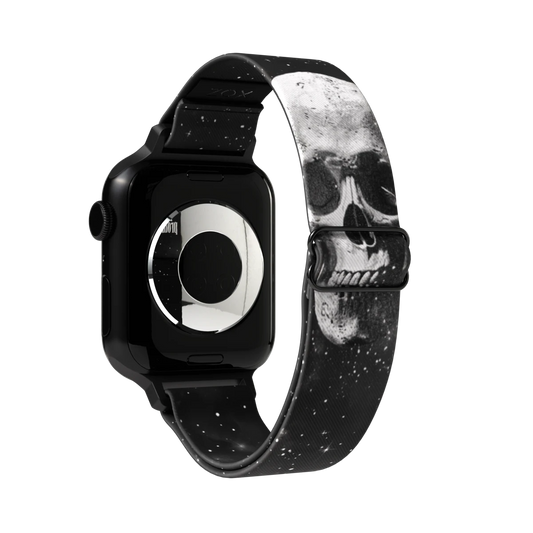 Outside is black with white specs and a closeup of a white skull