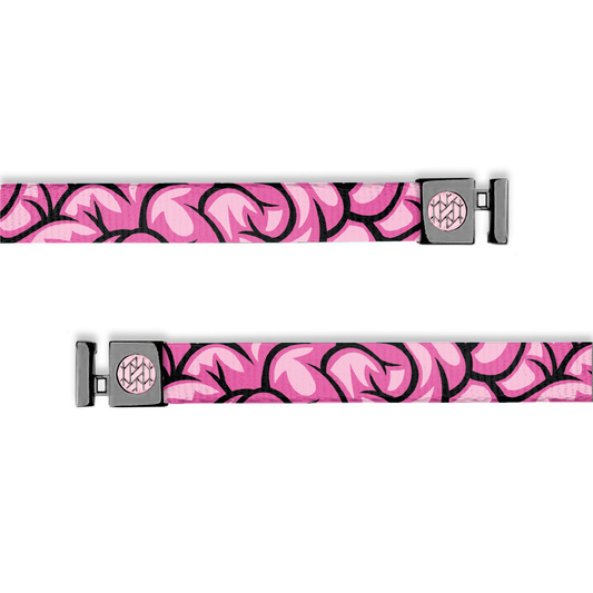 This is a hoodie string and only compatible with ZOX hoodies. The design is pink brains and has silver and pink aglets. 