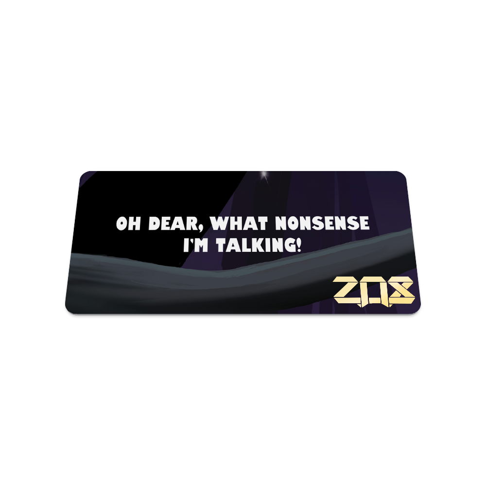 Back collector's card image of Curiouser, dark purple card with text 'Oh dear, what nonsense I'm talking!''