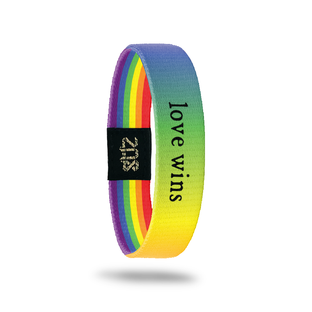 Inside Design of Love Wins: rainbow gradient with black text ‘Love Wins’