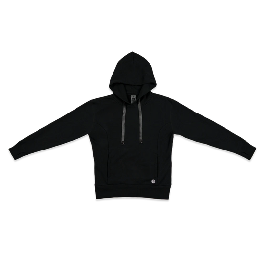 Pullover hoodie with kangaroo pocket. This hoodie only comes in black and there are no designs or colors. It comes with an all black string that can be swapped with other ZOX strings. 