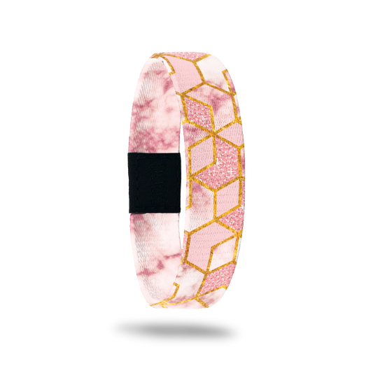 Outside Design of She Believed She Could So She Did: light pink, watercolor pink, pink glitter, and gold geometric design