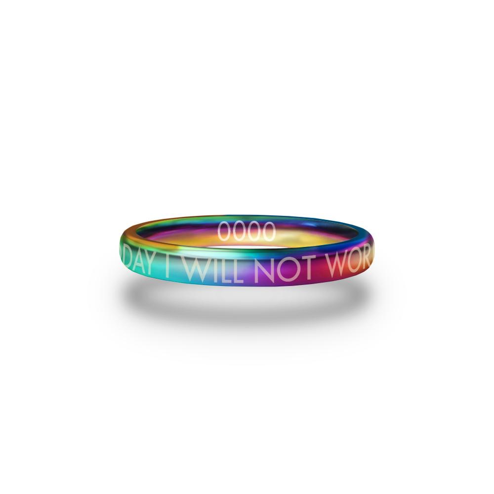 Front design of Today I Will Not Worry multicolor ring with sketched in text ’Today I Will Not Worry’