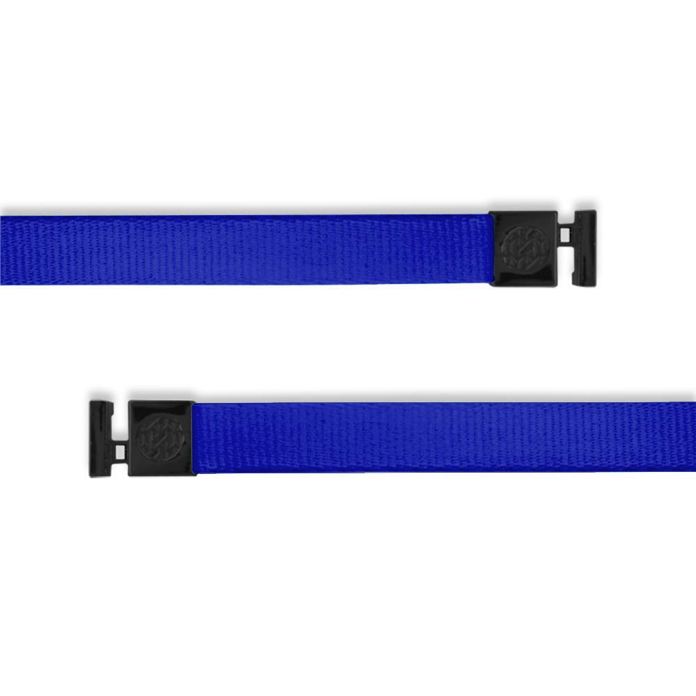 A product image of a wide and flat string with black metal aglets meant to be used with the ZOX hoodie. The string is called Ultraviolet and the design is a solid vibrant blue color that is nearly purple