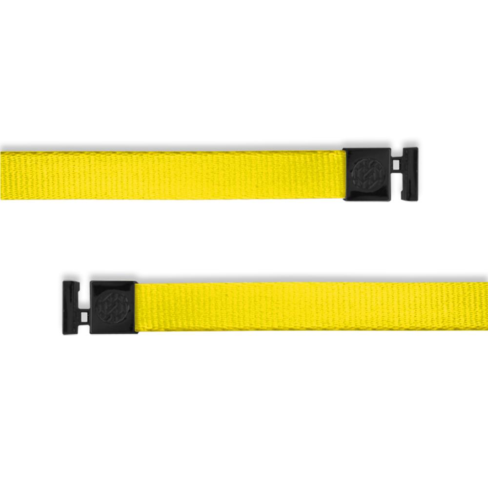 A product image of a wide and flat string with black metal aglets meant to be used with the ZOX hoodie. The string is called Pineapple Yellow and is a solid darker yellow